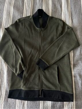 Alfani Olive Green and Black Zip-Up Sweater Jacket